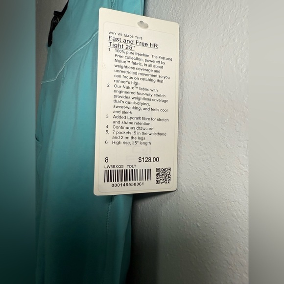 NWT Lululemon Fast And Free HR Tight 25" Womens 8 Teal High Rise Pockets - Picture 3 of 5